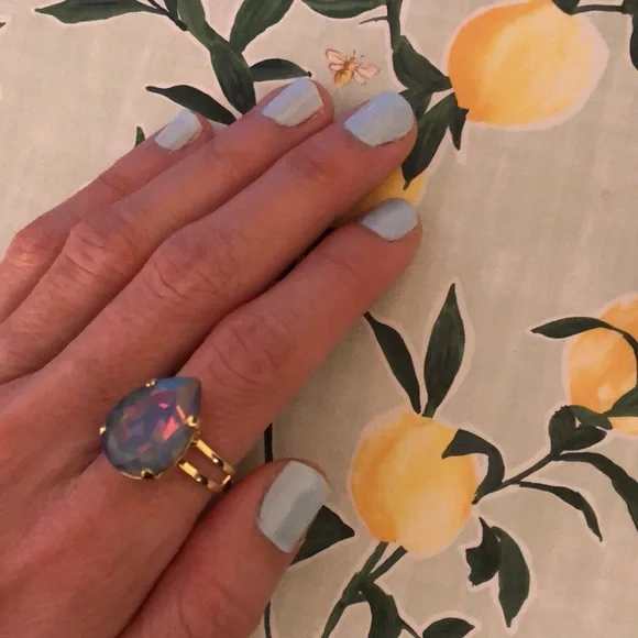 Rainbow Opal + Gold Pear Crystal Ring - Picture 6 of 12